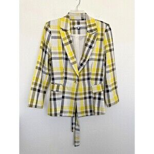 Current Air Anthropologie Plaid Blazer One Button Yellow White Clueless Medium
